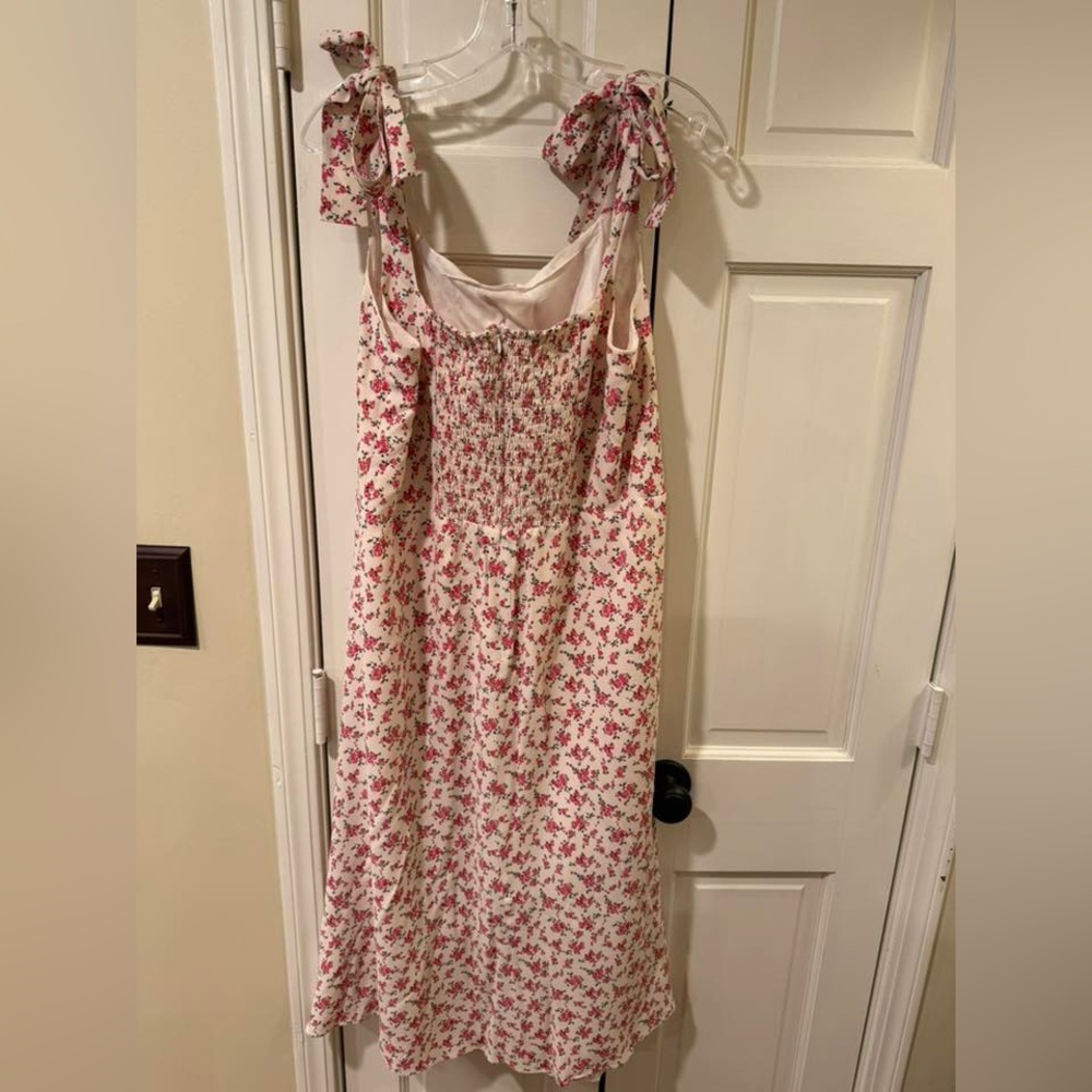 Sezane Pink Floral Midi Dress with Tie Straps - Picture 4 of 6